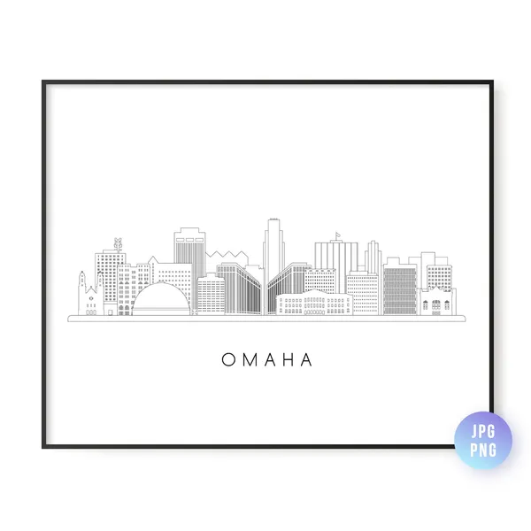 Omaha Skyline Line Art, Nebraska Travel Poster