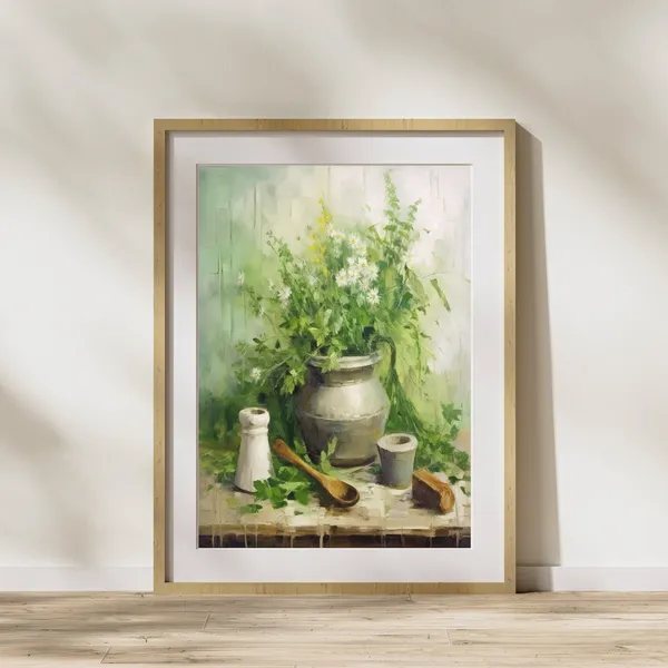 Kitchen Watercolor Herbs Poster, Botanical Wall Art Print