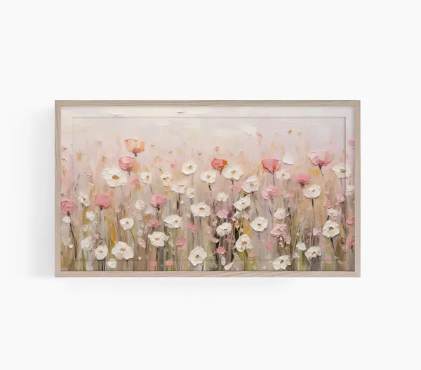 Spring Wildflower TV Art, Pink Floral Wall Art Print