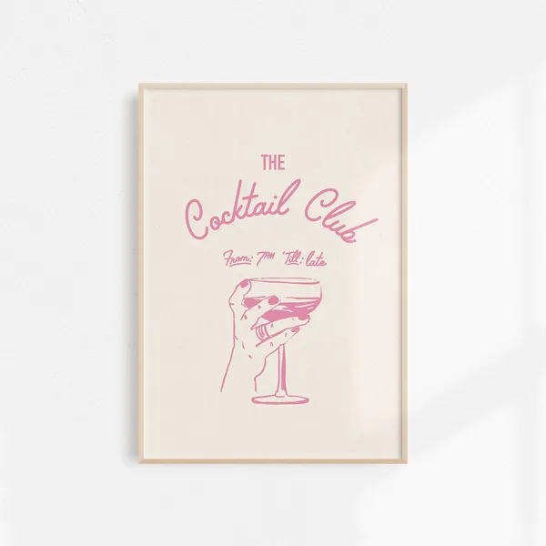Hand Drawn Cocktail Club Cheers Cin Cin Art Print