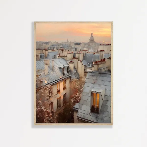 Paris Rooftops, Vintage Paris France Travel Poster