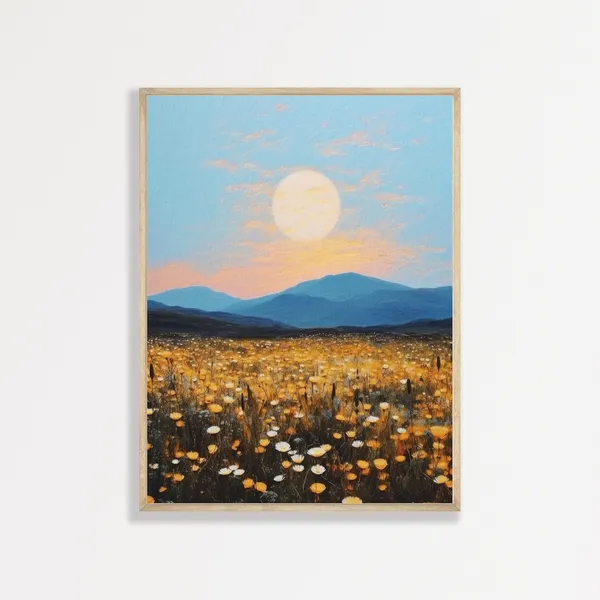 Moonlit Countryside Retro Landscape Art Print
