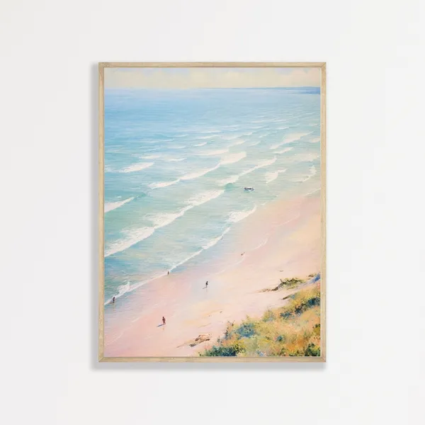 Pastel Beach Seascape, Vintage Coastal Art Print