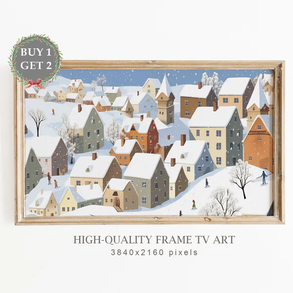 Christmas Snowy Village Winter Holiday Art Print