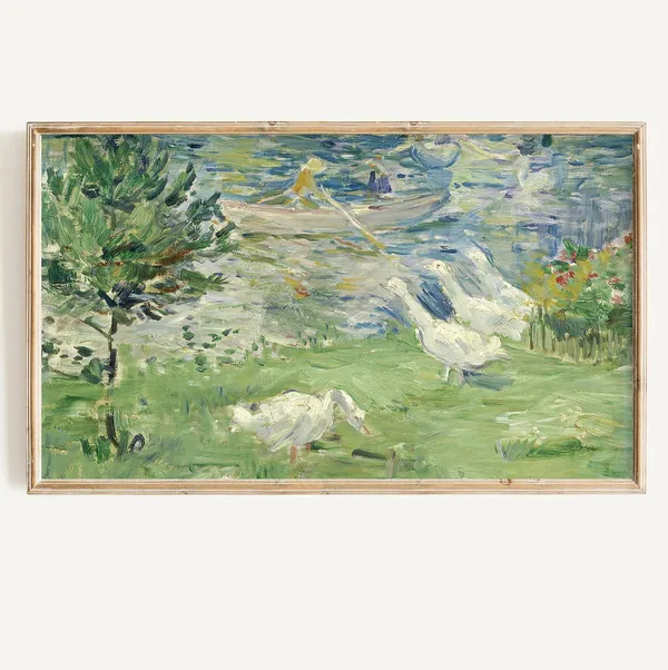 Vintage Goose and Lake Painting, Spring Art Print