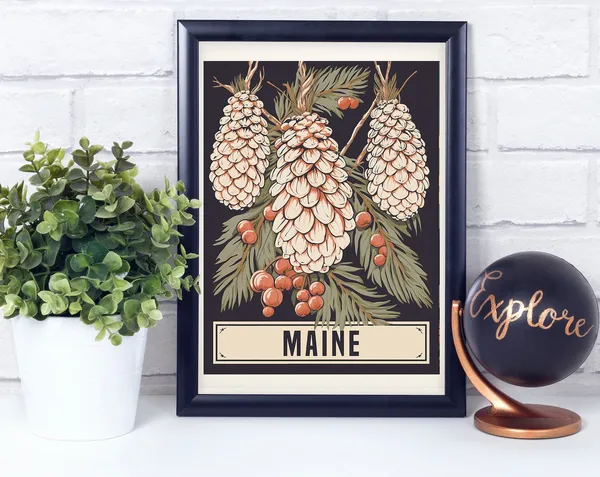 Maine Flower Vintage Retro Style Poster Print