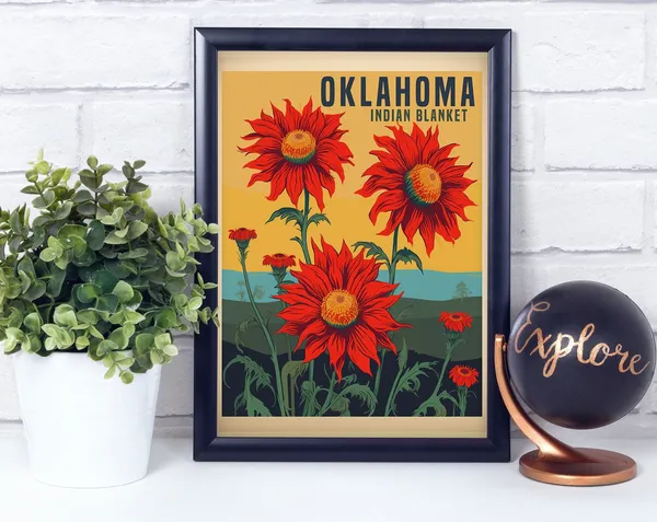 Blanket Oklahoma Vintage Retro Flower Travel Poster