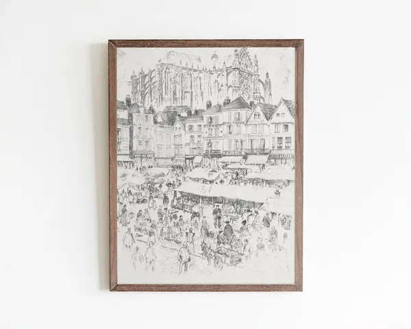 Vintage French Market, Paris Sketch Art Print