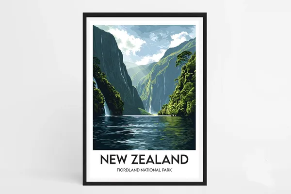 New Zealand Travel Poster, Fiordland National Park