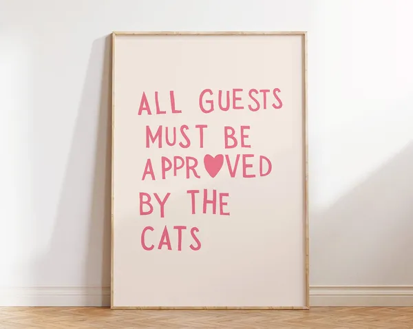 Funny Cat Print, Minimalist Heart Typography