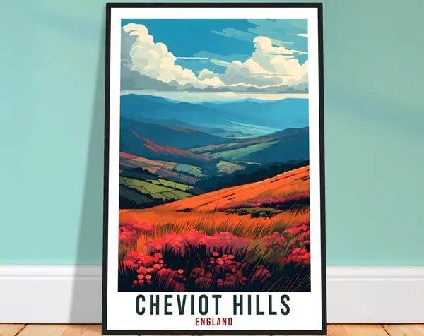 Cheviot Hills Travel Poster, England Landscape Artwork