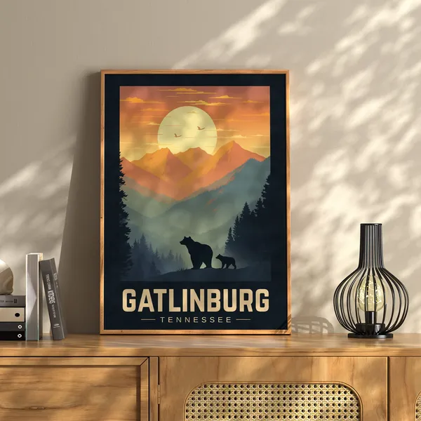 Gatlinburg Tennessee Vintage Travel Poster, Black Bear