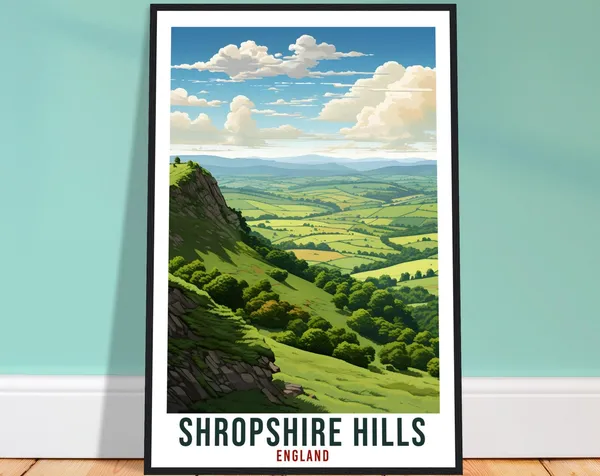 Shropshire Hills Travel Poster, England Landscape Artwork
