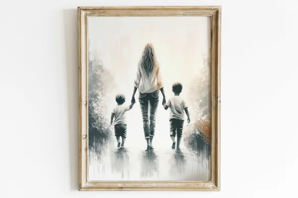 Mother And Sons Family Art Print, Brother Bond
