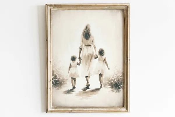 Mother And Daughters Sisters Painting Poster