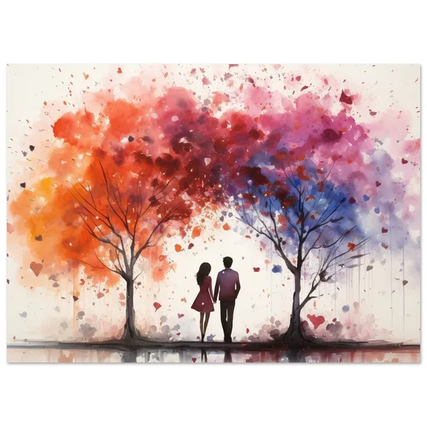 Watercolor Couple In Love Art Print, Tree Silhouette