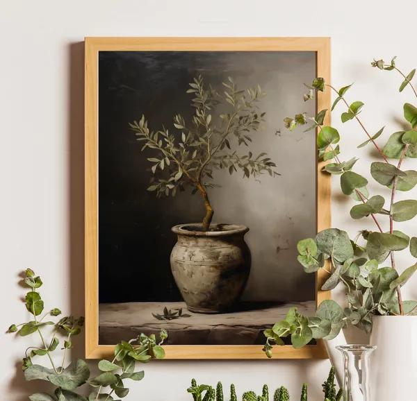 Vintage Olive Tree Painting, Mediterranean Wall Art
