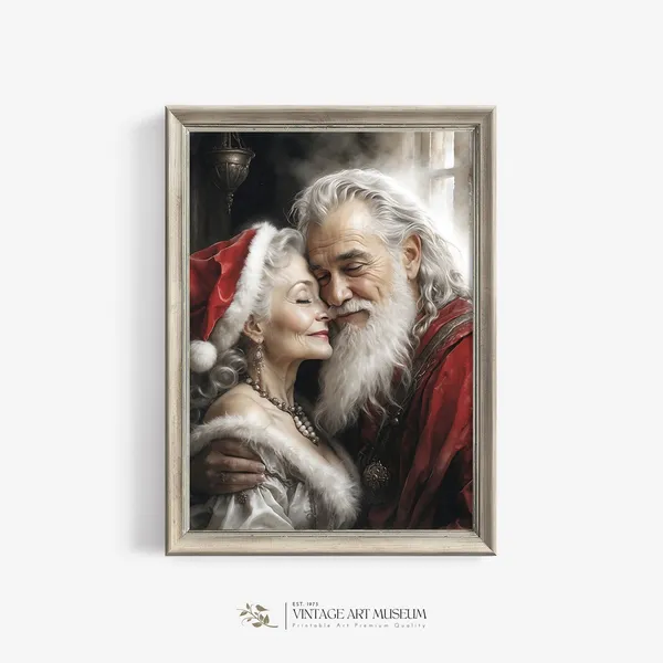 Vintage Santa And Mrs Claus Portrait, Christmas Art Print
