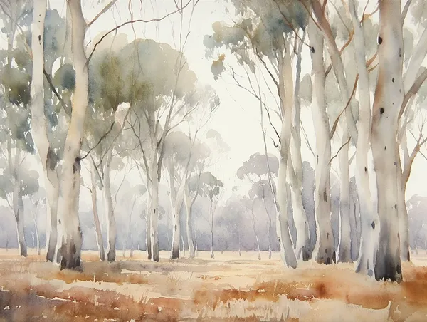 Eucalyptus Watercolor Art Print, Australian Forest Landscape