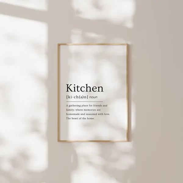 Kitchen Definition Wall Art, Minimal Poster Print