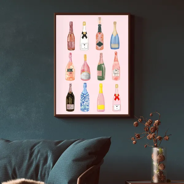 Champagne Bar Cart Decor, Trendy Poster Print