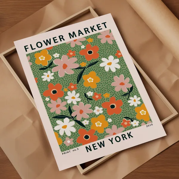 Flower Market New York Retro Travel Poster