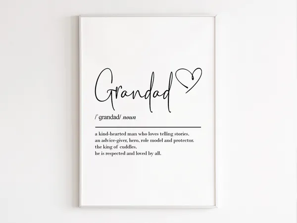 Grandad Definition Wall Art, Birthday Gift Print
