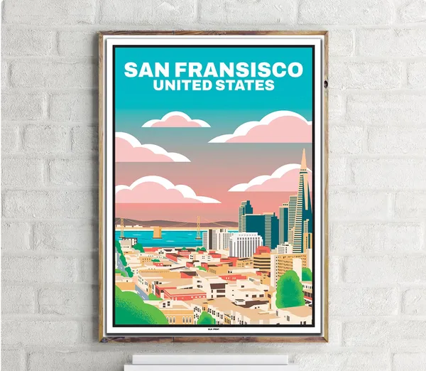 San Francisco Vintage Travel Poster, City Skyline Art Print