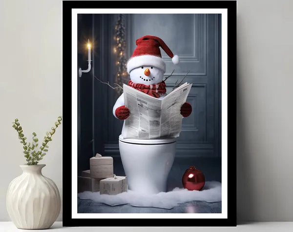 Snowman Funny Bathroom Christmas Art Print