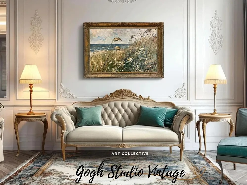 Vintage Beach and Wildflowers Art Print, Coastal Decor - Image 3