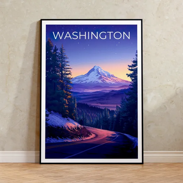 Washington State and Mount Hood Travel Poster