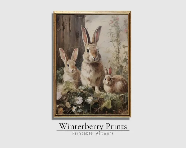 Easter Vintage Rabbit Painting, Farmhouse Art Print