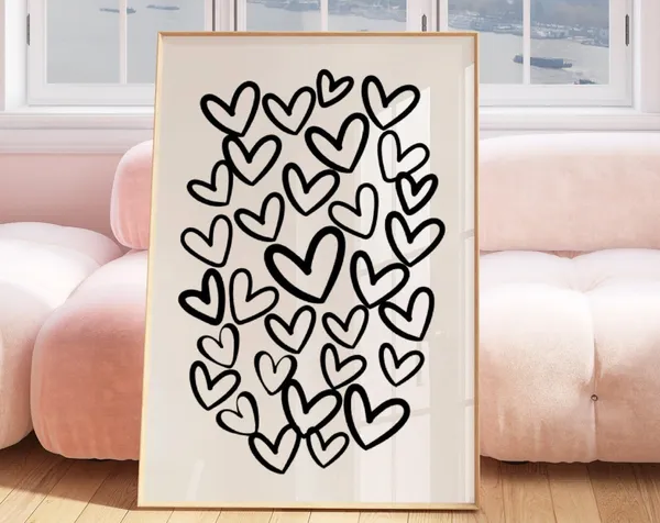 Hearts Graffiti Poster, Preppy Love Wall Art