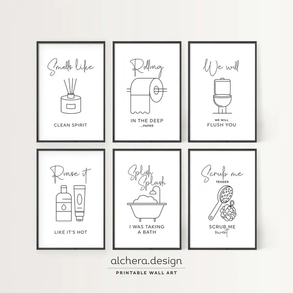 Funny Bathroom Wall Art Print Set, Music Lover Humor