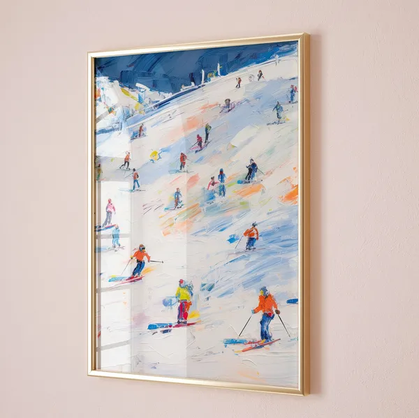 Ski Painting Winter Home Decor Retro Ski Mountain Art Print