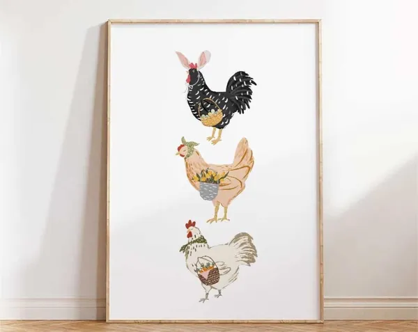 Easter Chickens Print, Farmhouse Spring Wall Art
