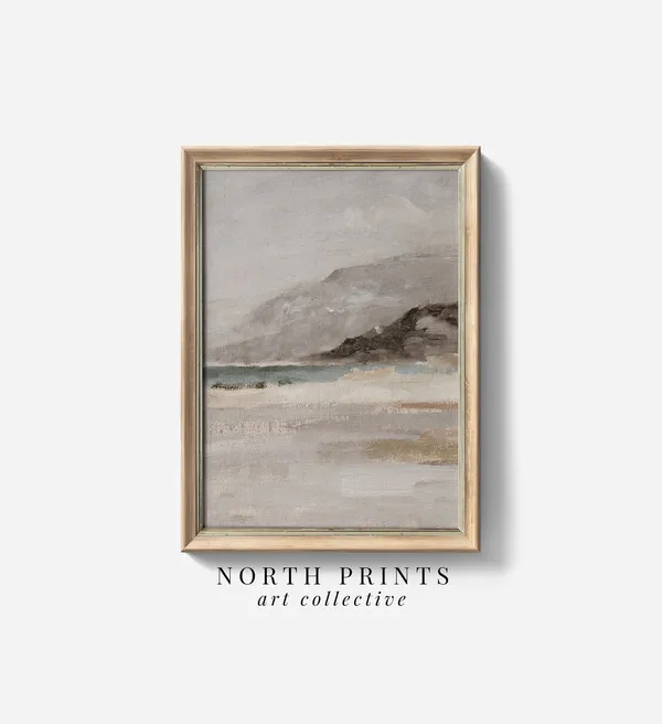 Summer Coastal Beach Painting, Muted Beach House Art Print
