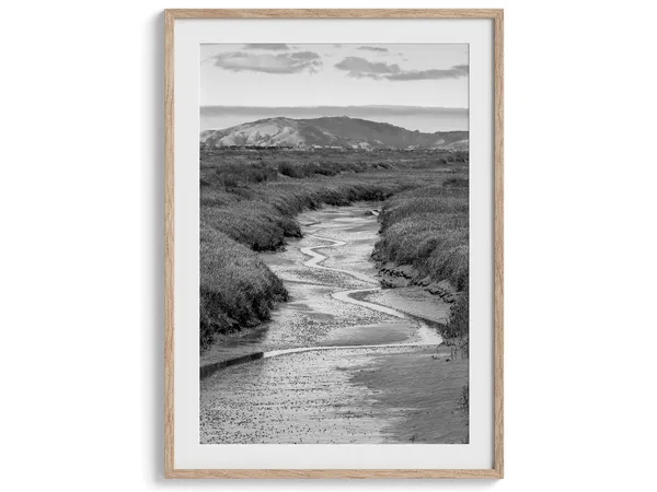 Marsh River Black and White Nature Art Print, PNW