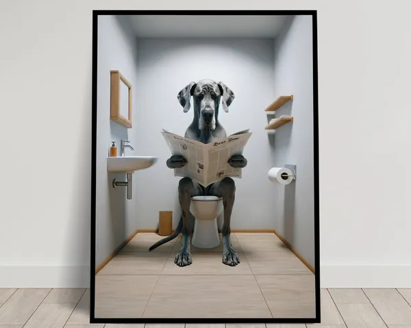 Great Dane Reading Newspaper, Funny Bathroom Poster