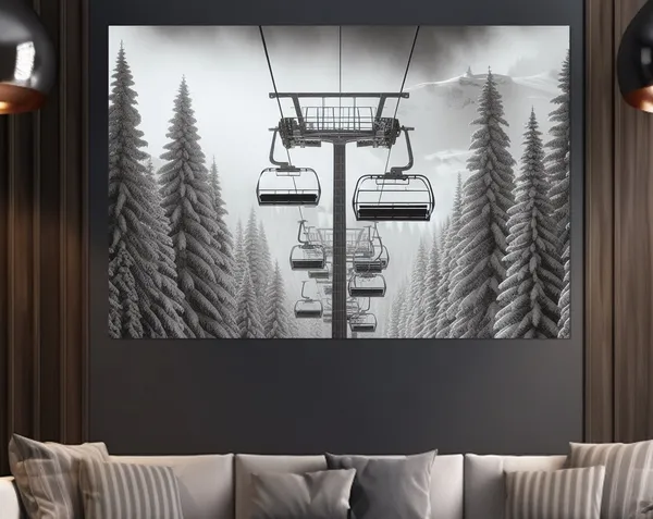 Ski Lift Winter Cable Car Art Print, Scenic Poster