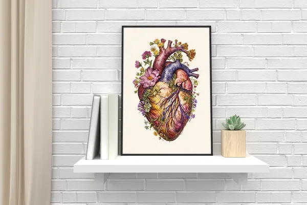 Floral Heart Poster, Vintage-Style Botanical Art