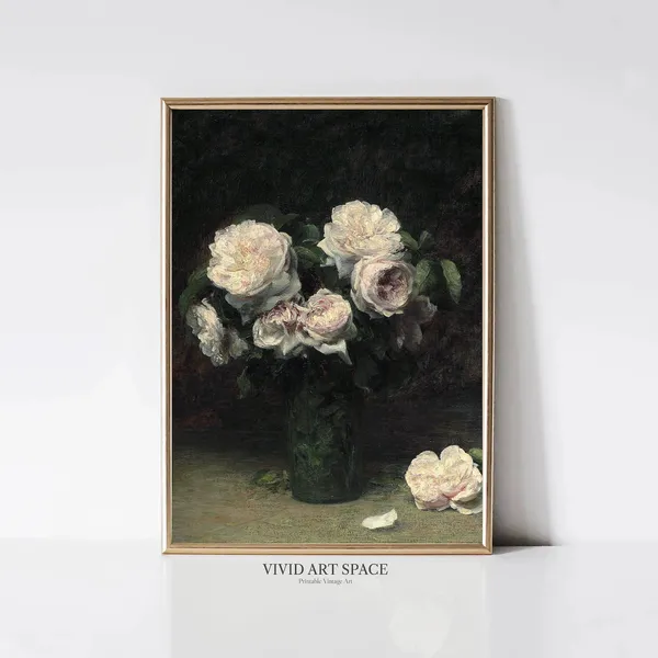 Roses In A Glass Vintage Floral Art Print