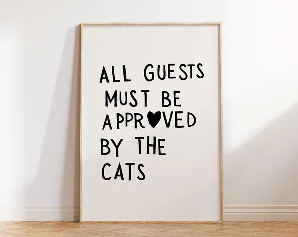 Funny Cat Print, Minimalist Heart Typography Art Print