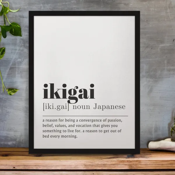 Ikigai Definition Art Print, Japanese Wall Decor