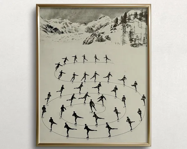 Figure Skating Vintage Winter Landscape Art Print