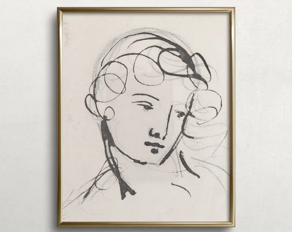 Vintage Portrait Sketch Art Print, Kitchen Decor