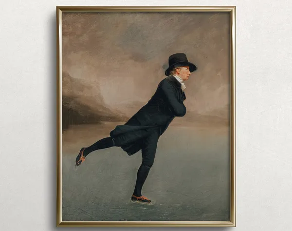 Skating Pastor Vintage Winter Landscape Art Print