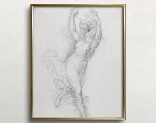 French Provincial Dancing Nude Figure, Vintage Art Print