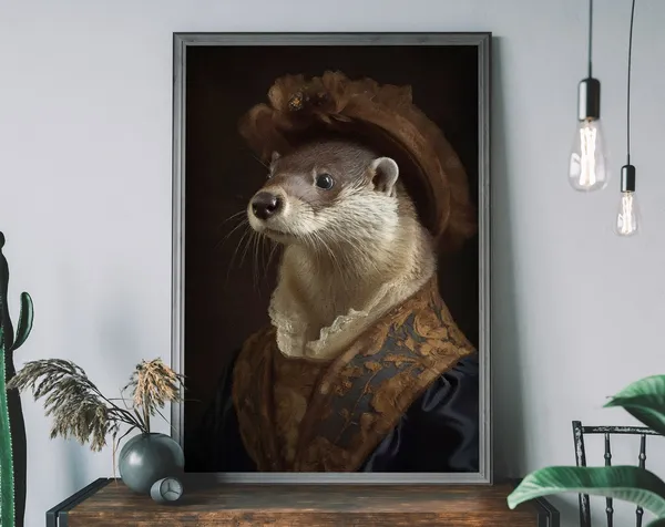 Otter Vintage Portrait, Renaissance Animal Art Print
