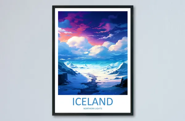 Aurora Borealis Travel Poster, Iceland Wall Decor